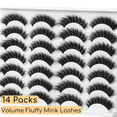 Fluffy Mink Lashes - Cat-Eye 14 Pairs, 10-15mm, Natural, APCYUST