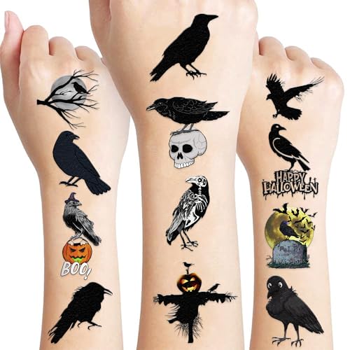 100 PCS Raven Crow Temporary Tattoos for Kids Halloween