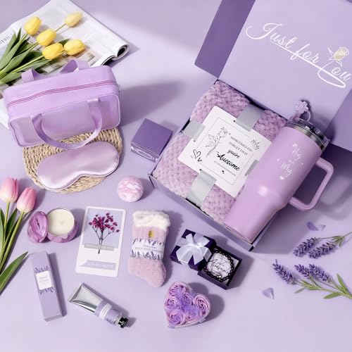 Birthday Gift for Women, Luxury Self Care Spa Gift Basket with Blanket for Mom, Wife, Sister, Friend, Girlfriend, Grandmother, Get Well Soon & Christmas gift for Her