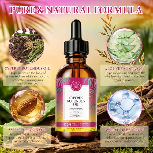 Cyperus Rotundus Hair Removal Oil - Natural Skin Soothing & Pore Refining, 2 Fl Oz