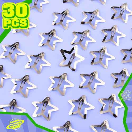YGDZ 30 PCS 1.61" Star Hair Clips, Y2K Hair Accessories, Silver Clips for Girls Women, Rave Accessories, Non Slip Barrettes, Metal Snap Hair Clips
