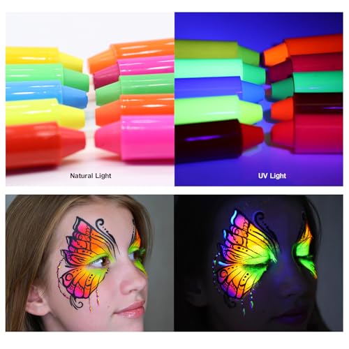 UV Neon Face & Body Paint Sticks – 10 Glow Colors