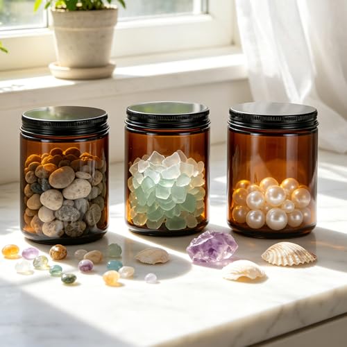 8 oz Amber Glass Jars with Metal Lids - 3 Pack for Candle & Lotion