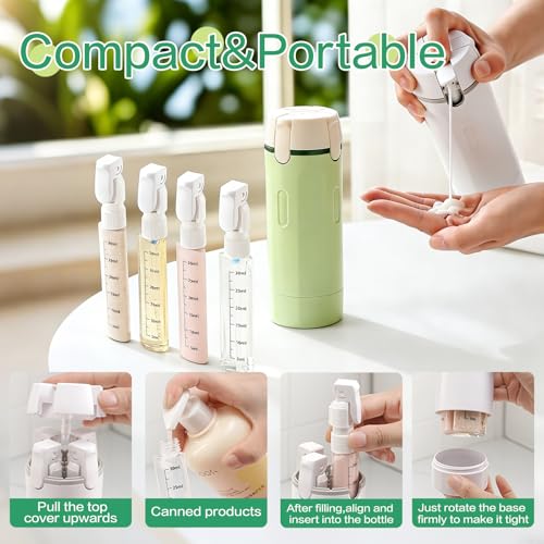 QBVPZDA Green 4-in-1 Travel Dispenser Bottle Set for Toiletries, Leakproof & Refillable
