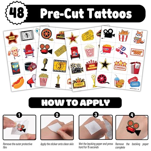 72-Piece Movie Night Party Favors Set - Tattoos & Slap Bracelets