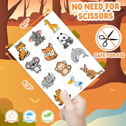 96 PCS Zoo Animal Temporary Tattoos for Kids (8 Sheets)