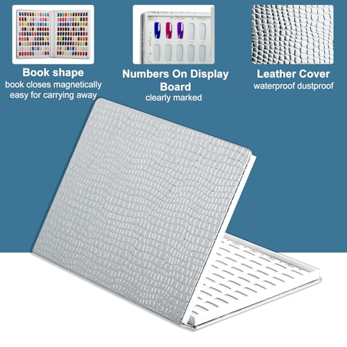 216 Nail Display Book with 240 Nail Tips & 300 Number Labels, Professional Gel Polish Nails Art Design Swatches Book (Silver)