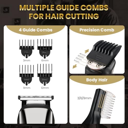 PRITECH 6-in-1 Cordless Grooming Kit with Silver Attachment Heads – Hair, Beard, Nose & Ear Trimmer