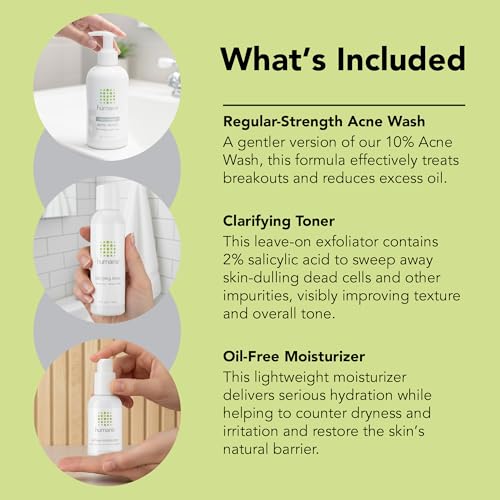 humane Regular-Strength Acne Wash, Clarifying Toner and Oil-Free Moisturizer Bundle - 5% Benzoyl Peroxide Acne Treatment