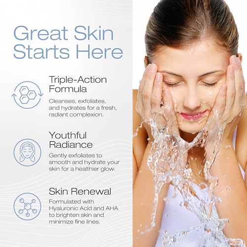 CleanSkin Brightening Facial Cleanser Exfoliating Face Wash with Hyaluronic Acid that Help Removes Dirt, Oil and Make-up, Fragrance-free, Paraben Free, 6.7 Oz