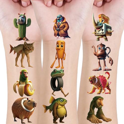 Italian Brainrot Temporary Tattoos, 21 Sheets Fake Tattoo Stickers