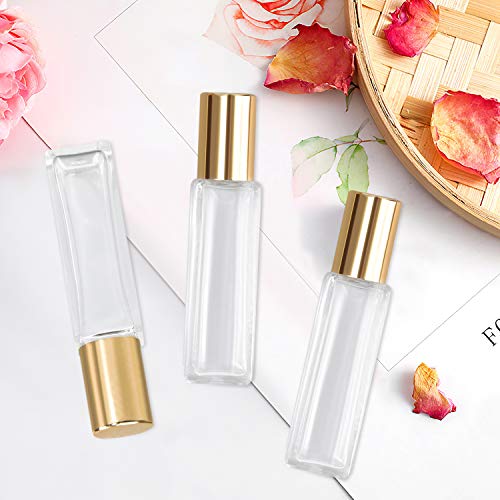 wifreo Perfume Essential Oil Bottles, Square Refillable Thick Glass Roller Bottle, 4 Pack 1/3oz 10ml