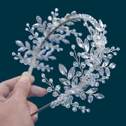 Wedding Hair Pieces for Brides, Bridal Headband, Handcrafted Tiaras for Women(Silver)