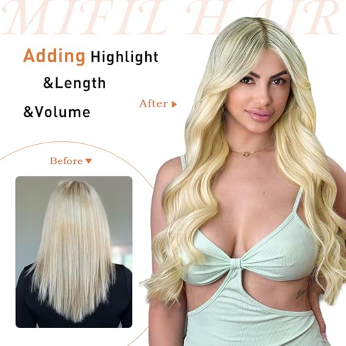 Human Hair Clip ins 16 Inches Human Hair Extensions Bleach Blonde Hair Extensions Human Hair 70g 7Pcs Remy Human Hair Extensions(16inch,7pcs, 70g)