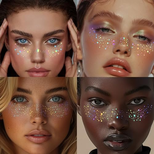 HOSAILY Holographic Glitter Freckles Temporary Tattoo - 24pc Set