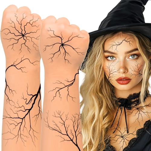 winthrop 8 Sheets Halloween Vein Temporary Tattoos, Large Size Crack Scar Fake Tattoos, Realistic Branch & Vein Style Waterproof Tattoos for Halloween Costume Makeup, Cosplay&Party Supplies