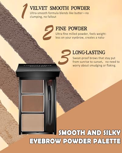 3 in 1 Eyebrow Powder Kit with Brush, Razor & Mirror