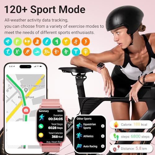 Trendia Smart Watch for Women - 1.83'' HD Fitness Tracker with Bluetooth Calls, Heart Rate & Sleep Monitor, IP68 Waterproof, Pink