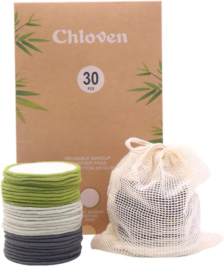Chloven 30 Pack Reusable Makeup Remover Pads Bamboo Cotton