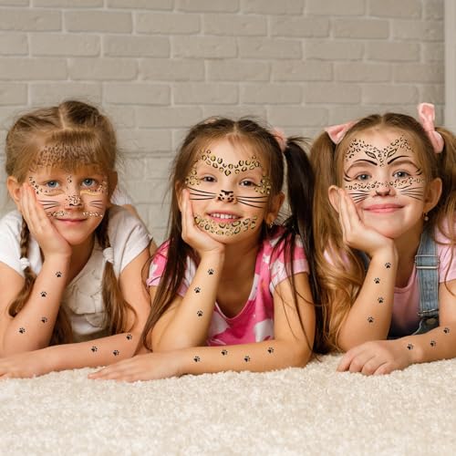 Leopard Face Tattoo Stickers - 7 Sheets Glitter Cheetah Print