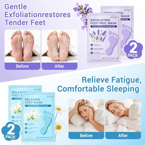 BESNEL 8-Pack Moisturizing & Exfoliating Foot Mask Socks - 4 Styles