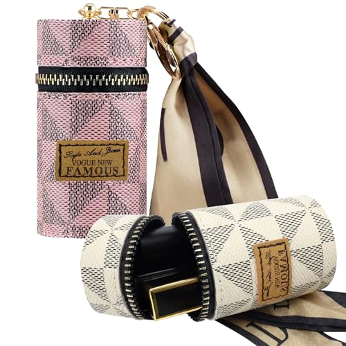 2 PCS Lipstick Organizer, Leather Lip Gloss Bag with Keychain, Portable Mini Lipstick Case for Lip Gloss, Purse,Mini Perfume