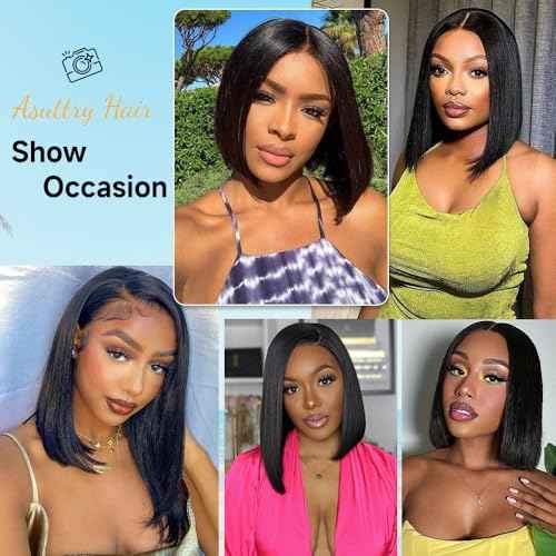 Bob Wig Human Hair 200 Density Virgin Remy Hair Double Drawn Human Hair Wig 3x Longer Lifespan 13x4 HD Lace Front Wigs Human Hair Pre Plucked Bone Straight Short Bob Natural Black 10¡±
