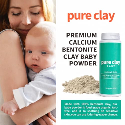 Talc Free Baby Powder with Organic Bentonite Clay Food Grade for Sensitive Skin, Gentle Calcium Bentonite Care for Delicate Infant Diaper Area. Talc-Free Baby Powder. Unscented and Organic.
