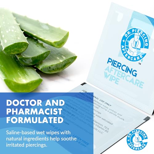 Saline Aftercare Wipes for Piercings - 50 Count Ear & Body Cleanser