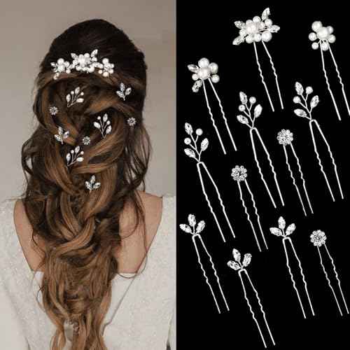 12 Pieces Wedding Hair Pins Bridal Headpiece Pearl Hair Styling Pins Silver Hairpieces Accessories for Brides Bridesmaids