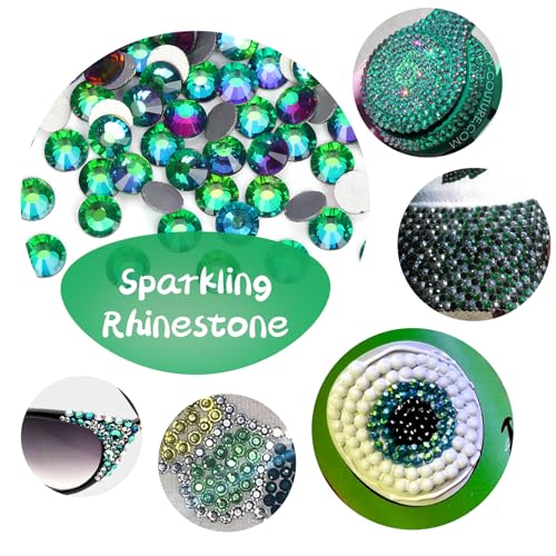 10000PCS Green Volcano Rhinestones Bulk, Flat Back Crystal Glass Stone Round Gems,SS20, 4.6-4.8mm