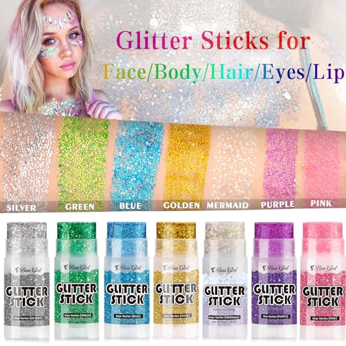 Beagirl Pink Body Glitter Stick for Women Kids,Body Shimmer Glitter Gel for Festival Art Party Halloween,Long Lasting Professional Cosmetic Glitter for Hair, Face, Clavicle, Arm, Nail, Eyeshadow