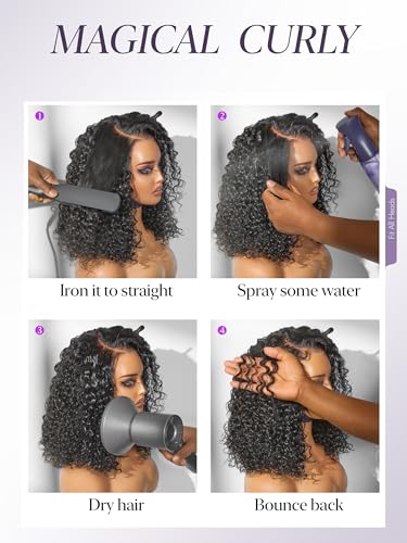 12 Inch LUVME Wet and Wavy Water Wave Short Curly Bob Wig with 5x5 Lace Closure, Side Part, Human Hair