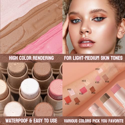 3-Piece Cream Contour Stick Kit with Highlighter & Blush