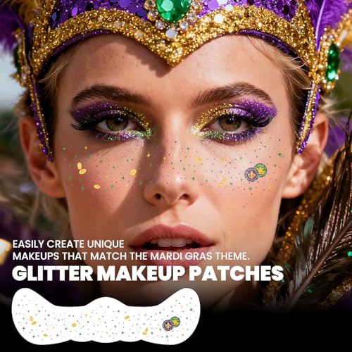 Mardi Gras Glitter Temporary Tattoos - 40 Piece Face & Body Stickers