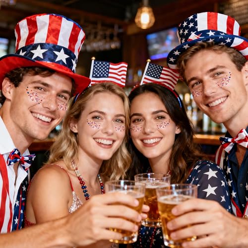 Go Ho 6PC Fireworks Glitter Freckles Face Tattoos for 4th of July, Patriotic Sparkle Stickers for Women & Kids