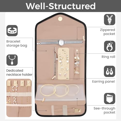 BAGAIL Hanging Toiletry Bag for Women Water-resistant Cosmetic Bag Large Capacity Travel Makeup Organizer for Full-Sized Travel Essentials(Classic+Jewelry Bag, Black)