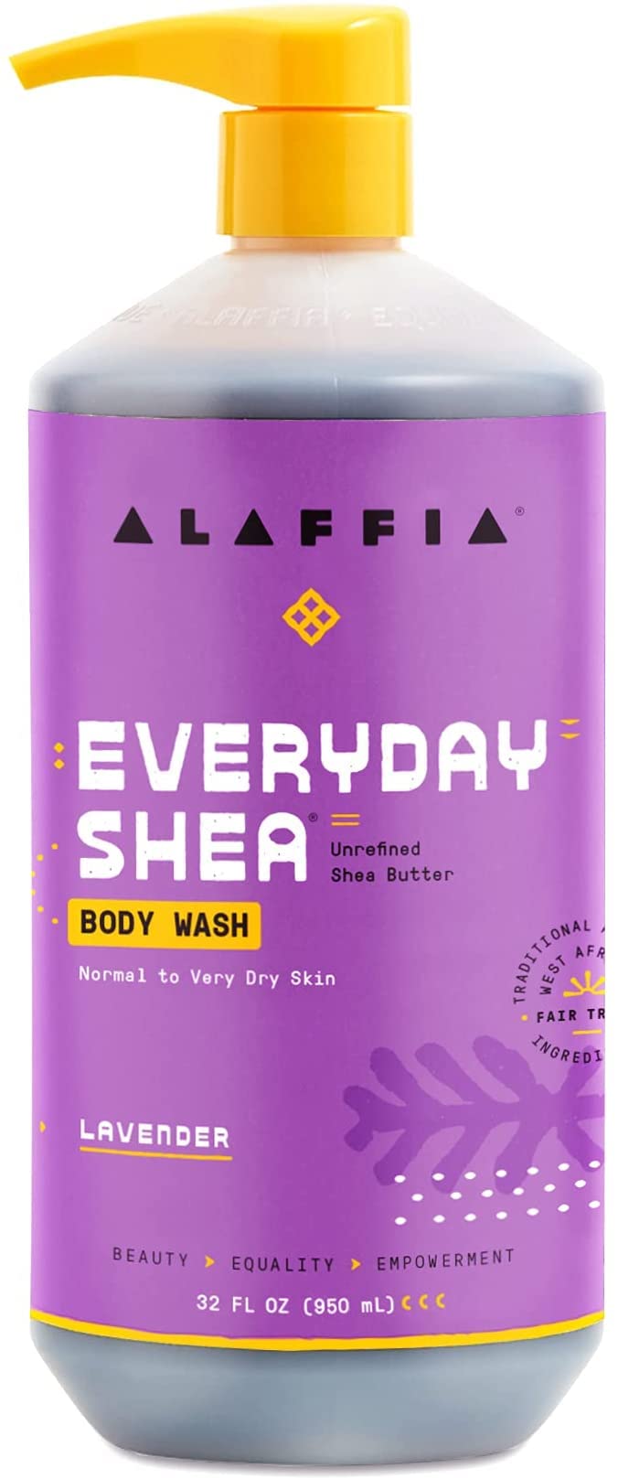 Alaffia Everyday Shea Body Wash, Naturally Helps Moisturize and Cleanse Without Stripping Natural Oils with Fair Trade Shea Butter, Neem, and Coconut Oil, Lavender, 2 Pack - 32 Fl Oz Ea