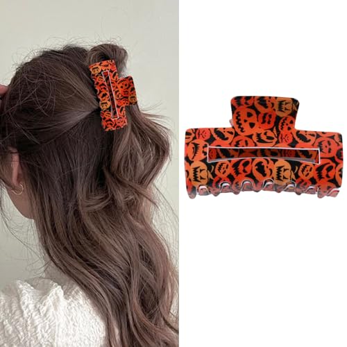 Halloween Hair Clips Cute Pumpkin Orange Hair Accessories Square Large Claw Clips for Thick Thin Hair Styling Strong Hold Non Slip Hair Clip for Women Girls Halloween Decorations