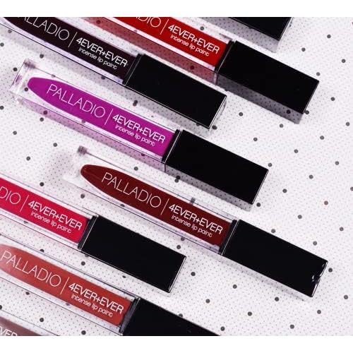 Palladio 4 Ever + Ever Intense Lip Paint, Liquid Lipstick, High Pigmented Lip Gloss, High Shine Vinyl Finish, Rich Color Coverage, Moisturizes Lips, Doe Foot Wand Applicator,Myth