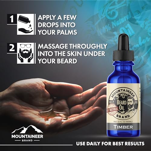 Mountaineer Brand Natural Beard Oil with Timber Scent | Made in West Virgina | Hydrates, Moisturises, Softens & Conditions for Beard Growth | Treats Dry Itchy Beards for Men | 2oz