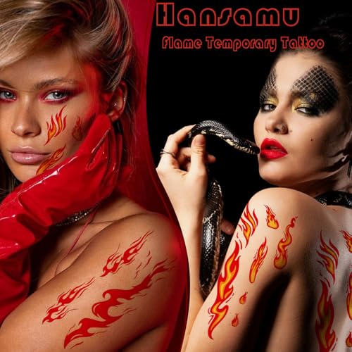 Flame Temporary Tattoo Stickers - 6 Sheets Waterproof Face Body Art