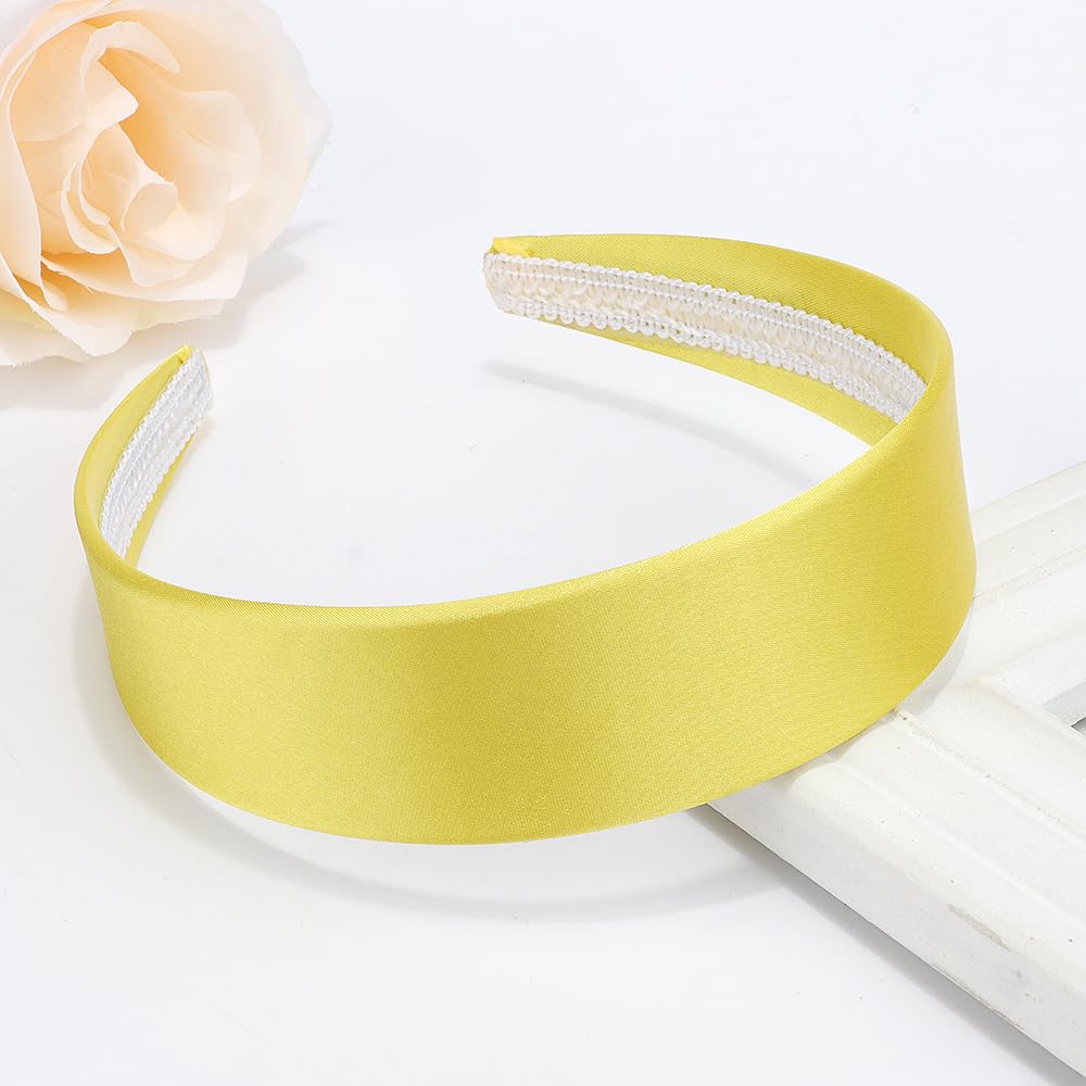 AHONEY Yellow Headband for Women Satin Silk Headband Non Slip 1.57" Wide Plain Head Band Solid Hair Band DIY Fasion Hair Accessories