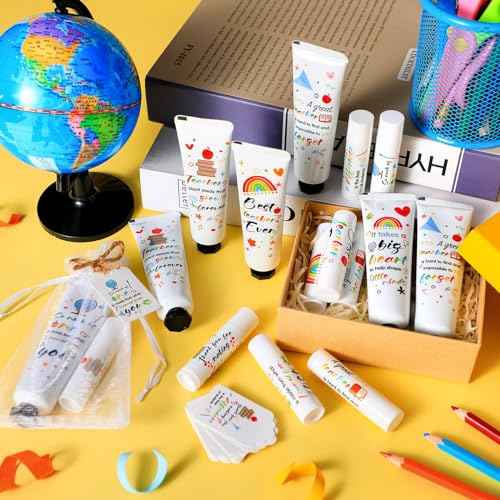 48 Set Appreciation Teacher Gifts Bulk Lip Balm Hand Cream Thank You Gift with Cards Organza Bags Travel Size Moisturizing Hand Lotion for Back to School Appreciation Teacher Gifts