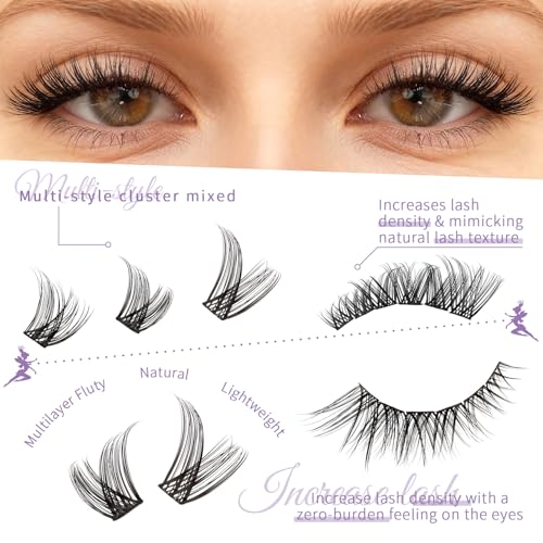 Lash Clusters Kit 8-18mm DIY Lash Extension Kit Wispy Lash Clusters Individual Lashes Kit with Lash Bond and Seal, Lash Tweezers for Self Use,Beginner-Friendly(sylph£© (sylph 709)