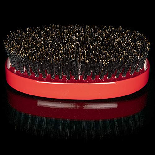 Torino Pro Wave Brush - Medium Hard Oval Palm/Military Bristle Brush - 360 Waves - Red