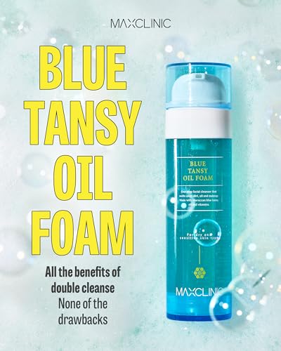 MAXCLINIC [K-Beauty] Blue Tansy Cleansing Oil to Foam | Daily Face Wash Oil Based Cleanser to Foam | Korean Oil Foaming Face Cleanser | Hydrating Facial Cleanser for Dry Sensitive Skin (3.88 oz)