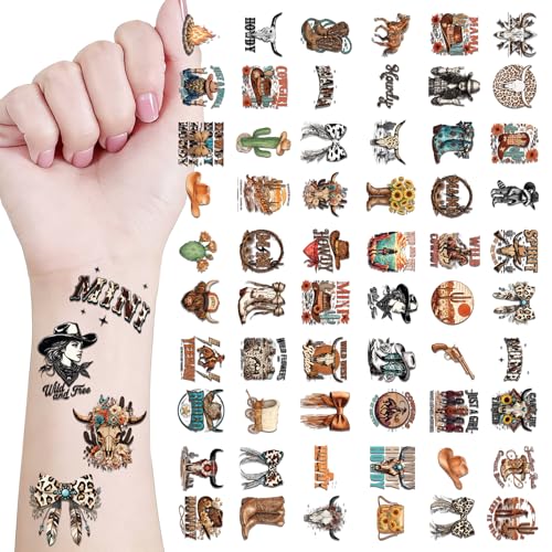 60 Pcs Wild & Free Cowboy Temporary Tattoos - Waterproof