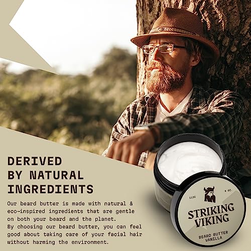 Striking Viking Beard Butter - Non Greasy Beard Butter For Men With Natural Ingredients 4oz - Keep Your Beard Hydrated & Refreshing With Beard Cream (Vanilla) - Beard Moisturizer Men