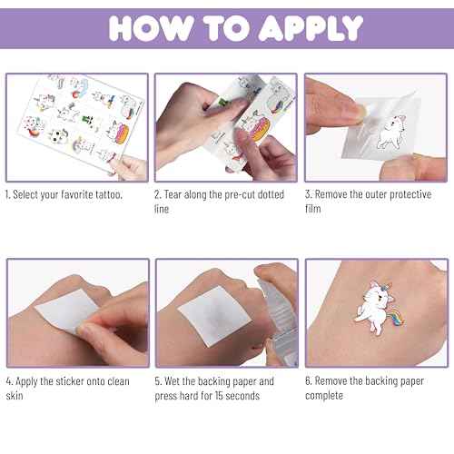 96 PCS Caticorn Cat Pre-Cut Temporary Tattoos Themed Birthday Party Supplies Decorations Favors Decor Funny Cute Cartoon Rainbow Meowgical Tattoo Stickers Gifts For Boys Girls Classroom